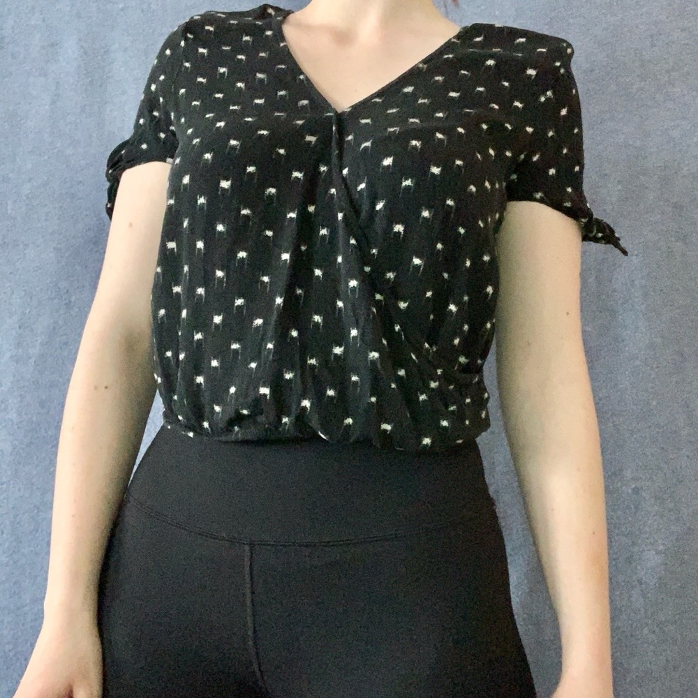 Wrap Style Pattered Black And White Shirt